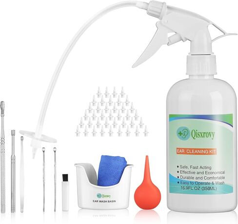 Ear Wax Removal Tool, Ear Cleaning Kits Safe Ear Irrigation Kit Ear Flush Kit for Adults Kid, Ear Wax Washer Device Easy to Operate, Includes Basin, Syringe, Curette Kit, Towel and 40 Disposable Tips in Kuwait