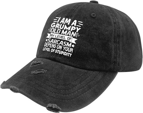 I Am A Grumpys Old Man My Level of Sarcasm Depens On Your Level of Hat for Women Washed Distressed Baseball Cap Soft Washed Dad Hats Cotton in Saudi Arabia