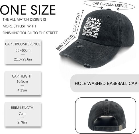 I Am A Grumpys Old Man My Level of Sarcasm Depens On Your Level of Hat for Women Washed Distressed Baseball Cap Soft Washed Dad Hats Cotton in Saudi Arabia