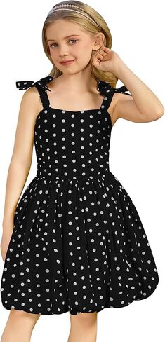 OBEEII Vintage Dress for Girls 1950s Retro Spaghetti Straps Polka Dot Bubble Dress Toddler Tea Party Back to School Dresses in Kuwait