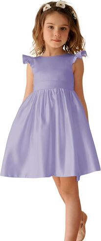 Satin Flower Girl Dress Girls V-Back Party Dresses Pearls for Wedding First Communion Gown with Bowknot in Kuwait