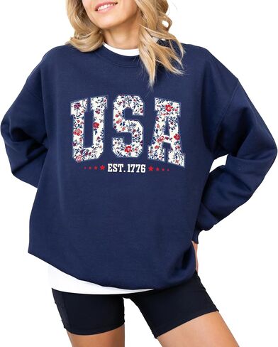 Floral USA Sweatshirt, 4th of July Shirt, 250th Anniversary Independence Day Sweatshirt, USA Est 1776 sweater, Patriotic Women Tee Multicolor in Kuwait