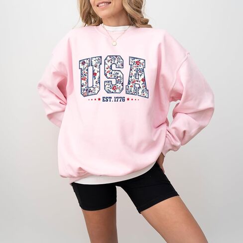 Floral USA Sweatshirt, 4th of July Shirt, 250th Anniversary Independence Day Sweatshirt, USA Est 1776 sweater, Patriotic Women Tee Multicolor in Kuwait