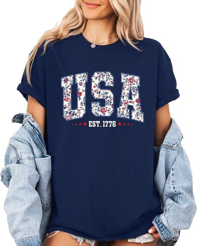Floral USA Sweatshirt, 4th of July Shirt, 250th Anniversary Independence Day Sweatshirt, USA Est 1776 sweater, Patriotic Women Tee Multicolor in Kuwait