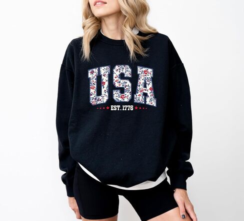 Floral USA Sweatshirt, 4th of July Shirt, 250th Anniversary Independence Day Sweatshirt, USA Est 1776 sweater, Patriotic Women Tee Multicolor in Kuwait