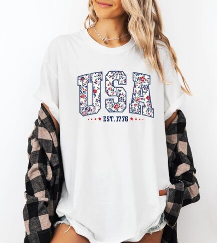 Floral USA Sweatshirt, 4th of July Shirt, 250th Anniversary Independence Day Sweatshirt, USA Est 1776 sweater, Patriotic Women Tee Multicolor in Kuwait