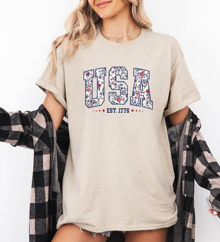 Floral USA Sweatshirt, 4th of July Shirt, 250th Anniversary Independence Day Sweatshirt, USA Est 1776 sweater, Patriotic Women Tee Multicolor in Kuwait