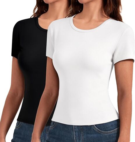 Leafigure 2 Pack Womens Basic T Shirts, Crewneck Slim Fit Tees Short Sleeve Tops for Casual Summer Outfits 2026 in Saudi Arabia
