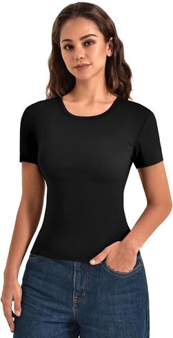 Leafigure 2 Pack Womens Basic T Shirts, Crewneck Slim Fit Tees Short Sleeve Tops for Casual Summer Outfits 2026 in Saudi Arabia