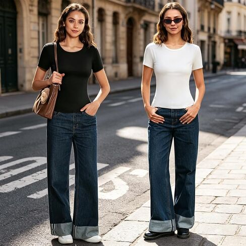 Leafigure 2 Pack Womens Basic T Shirts, Crewneck Slim Fit Tees Short Sleeve Tops for Casual Summer Outfits 2026 in Saudi Arabia