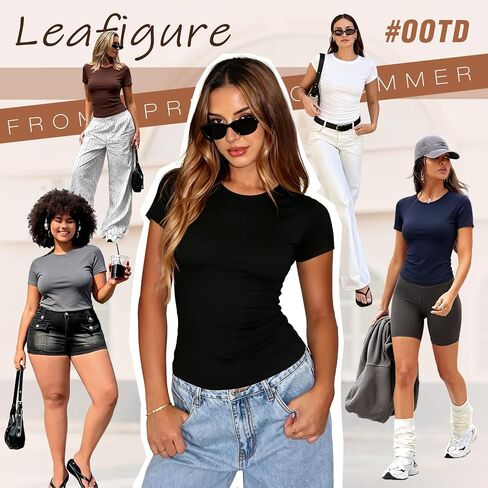 Leafigure 2 Pack Womens Basic T Shirts, Crewneck Slim Fit Tees Short Sleeve Tops for Casual Summer Outfits 2026 in Saudi Arabia