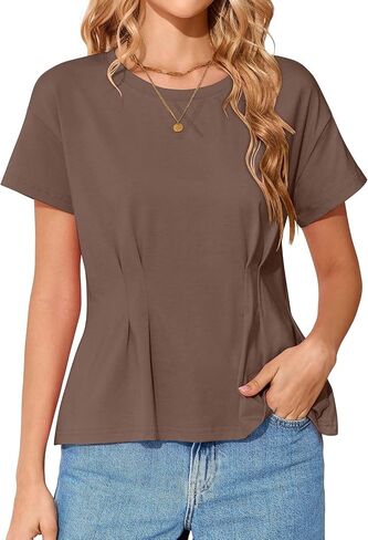 Womens Peplum Babydoll Tops Summer Short Sleeve T Shirts Dressy Casual Blouses Crew Neck Cinched Waist 2026 Tee in Saudi Arabia