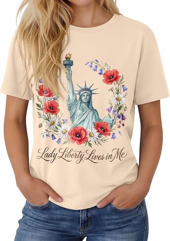 قمصان Huukeay 4th of July للنساء، قمصان وطنية قصيرة الأكمام لعيد الاستقلال وتي شيرتات برسوم العلم الأمريكي in Kuwait