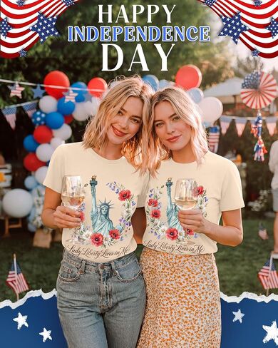 قمصان Huukeay 4th of July للنساء، قمصان وطنية قصيرة الأكمام لعيد الاستقلال وتي شيرتات برسوم العلم الأمريكي in Kuwait