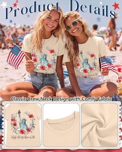 قمصان Huukeay 4th of July للنساء، قمصان وطنية قصيرة الأكمام لعيد الاستقلال وتي شيرتات برسوم العلم الأمريكي in Kuwait