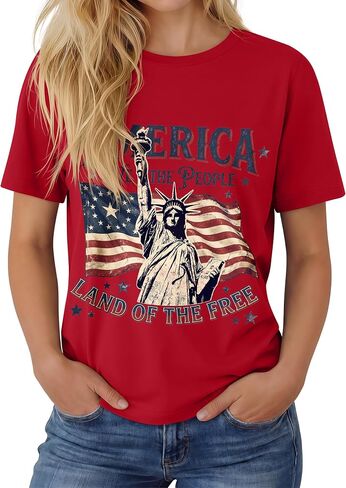 قمصان Huukeay 4th of July للنساء، قمصان وطنية قصيرة الأكمام لعيد الاستقلال وتي شيرتات برسوم العلم الأمريكي in Kuwait