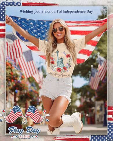 قمصان Huukeay 4th of July للنساء، قمصان وطنية قصيرة الأكمام لعيد الاستقلال وتي شيرتات برسوم العلم الأمريكي in Kuwait
