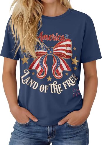 قمصان Huukeay 4th of July للنساء، قمصان وطنية قصيرة الأكمام لعيد الاستقلال وتي شيرتات برسوم العلم الأمريكي in Kuwait