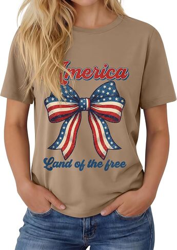 قمصان Huukeay 4th of July للنساء، قمصان وطنية قصيرة الأكمام لعيد الاستقلال وتي شيرتات برسوم العلم الأمريكي in Kuwait
