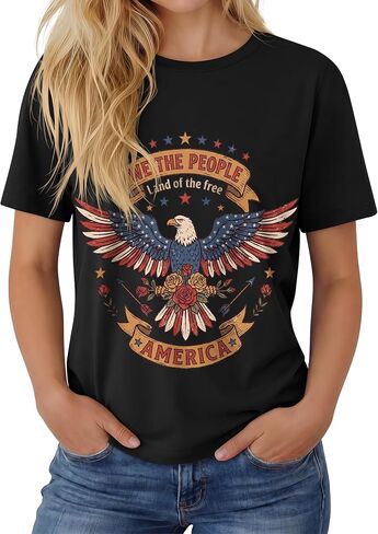 قمصان Huukeay 4th of July للنساء، قمصان وطنية قصيرة الأكمام لعيد الاستقلال وتي شيرتات برسوم العلم الأمريكي in Kuwait