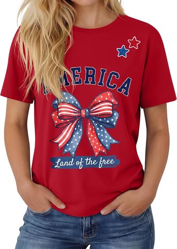قمصان Huukeay 4th of July للنساء، قمصان وطنية قصيرة الأكمام لعيد الاستقلال وتي شيرتات برسوم العلم الأمريكي in Kuwait