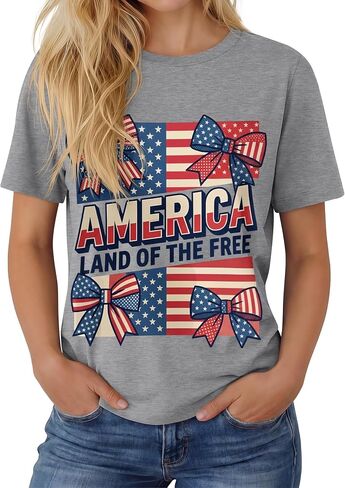 قمصان Huukeay 4th of July للنساء، قمصان وطنية قصيرة الأكمام لعيد الاستقلال وتي شيرتات برسوم العلم الأمريكي in Kuwait
