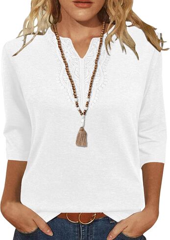 JomeDesign Boho Tops for Women Casual 3/4 Sleeve Tunic Shirts V Neck Summer Vacation Blouses 2026 Trendy Clothes in Saudi Arabia