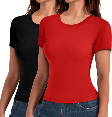 Leafigure 2 Pack Womens Basic T Shirts, Crewneck Slim Fit Tees Short Sleeve Tops for Casual Summer Outfits 2026 in Saudi Arabia
