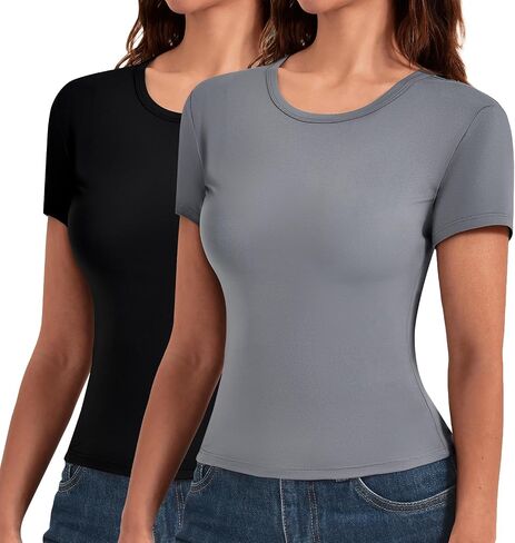 Leafigure 2 Pack Womens Basic T Shirts, Crewneck Slim Fit Tees Short Sleeve Tops for Casual Summer Outfits 2026 in Saudi Arabia