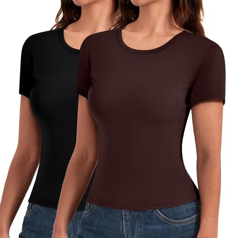 Leafigure 2 Pack Womens Basic T Shirts, Crewneck Slim Fit Tees Short Sleeve Tops for Casual Summer Outfits 2026 in Saudi Arabia