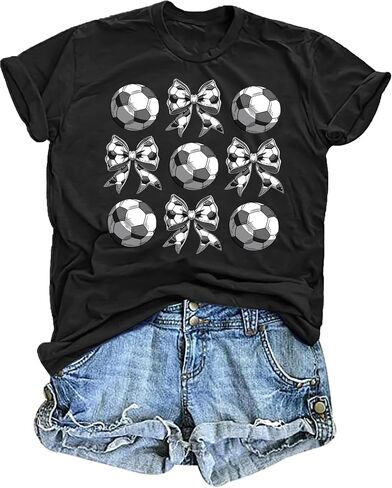 Football Shirts for Women Game Day Tshirt Football Outfits Funny Bow Graphic Tee Mom Sport Short Sleeve in Saudi Arabia