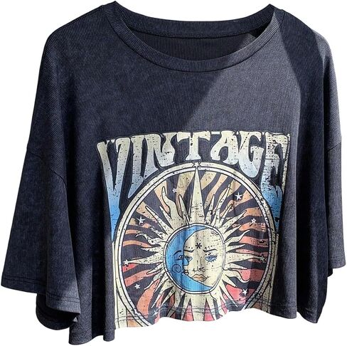 SOLY HUX Women's Plus Size Oversized Graphic Tees Cropped T Shirts Vintage Summer Tops in Kuwait