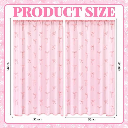 2 Pcs Pink Bow Sheer Curtains for Living Room Pink Bow Voile Window Curtains 84 x 52 Inch Cute Coquette Sheer Shades Window Drapes for Bedroom Bed Canopy Wedding Home Party Decor in Saudi Arabia