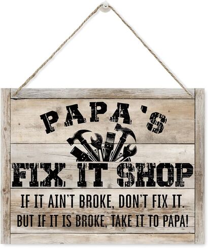 Dad Gift, Dad's Workshop Sign, Rustic Wooden Hanging Plaque Sign, Workshop Door Hanger, Workshop Decor Art, Funny Gift for Dad from Daughter Son, Mechanic Dad Gift, Plaque for Father's Day in Saudi Arabia