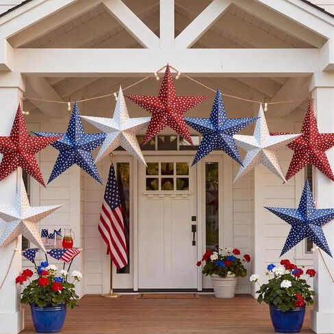 10 ft 3D 18'' Large Patriotic Paper Stars Hanging Decoration 4th of July Star Garland Decor Red White Blue Hanging Banner Decoration for 250th Anniversary Independence Day Party Porch in Saudi Arabia