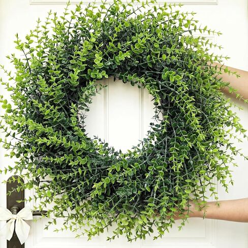 26''Large Artificial Boxwood Wreath for Front Door, All Year Round Greenery Wreath Home Decor Artificial Spring Summer Greenery Hanging for Wall Farmhouse Wedding Indoor Outdoor Decor(Include Ribbon) in Saudi Arabia