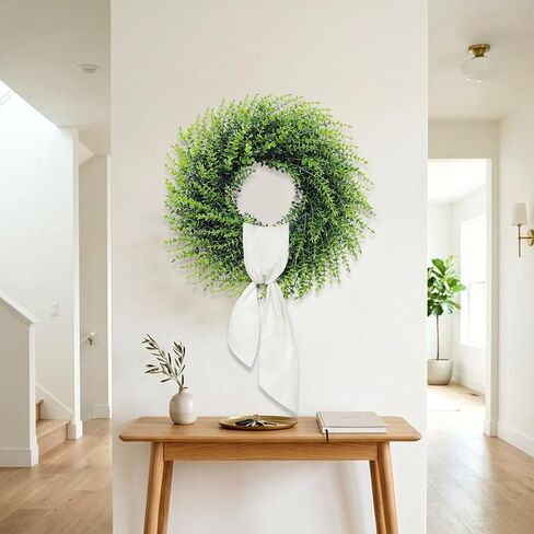 26''Large Artificial Boxwood Wreath for Front Door, All Year Round Greenery Wreath Home Decor Artificial Spring Summer Greenery Hanging for Wall Farmhouse Wedding Indoor Outdoor Decor(Include Ribbon) in Saudi Arabia
