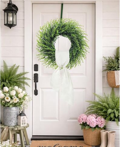 26''Large Artificial Boxwood Wreath for Front Door, All Year Round Greenery Wreath Home Decor Artificial Spring Summer Greenery Hanging for Wall Farmhouse Wedding Indoor Outdoor Decor(Include Ribbon) in Saudi Arabia