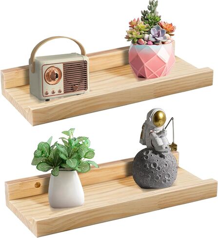 Jeffbaubl Floating Shelves Set of 2, 11.8inch Picture Ledge Shelf for Wall Decor Storage, Natural Wood Wall Shelves with Lip for Bedroom Living Room Kitchen Nursery Books Photo Frames, Natural in Saudi Arabia