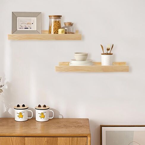 Jeffbaubl Floating Shelves Set of 2, 11.8inch Picture Ledge Shelf for Wall Decor Storage, Natural Wood Wall Shelves with Lip for Bedroom Living Room Kitchen Nursery Books Photo Frames, Natural in Saudi Arabia