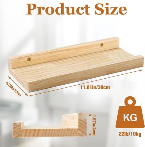 Jeffbaubl Floating Shelves Set of 2, 11.8inch Picture Ledge Shelf for Wall Decor Storage, Natural Wood Wall Shelves with Lip for Bedroom Living Room Kitchen Nursery Books Photo Frames, Natural in Saudi Arabia