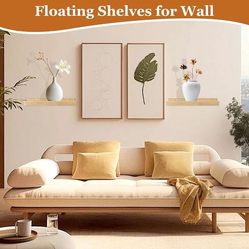 Jeffbaubl Floating Shelves Set of 2, 11.8inch Picture Ledge Shelf for Wall Decor Storage, Natural Wood Wall Shelves with Lip for Bedroom Living Room Kitchen Nursery Books Photo Frames, Natural in Saudi Arabia