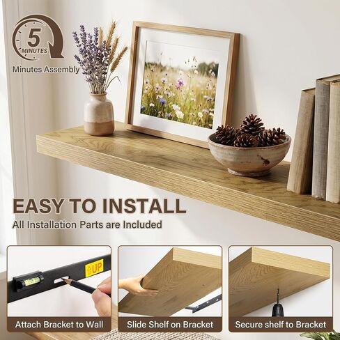 Acovy 10" Extra Deep Floating Shelves for Wall, 24" Long Wood Wall Shelves Set of 2 for Bathroom Bedroom Kitchen Living Room Laundry Room, Modern Floating Shelf for Home Decor in Saudi Arabia