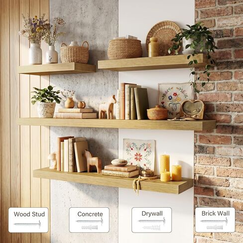 Acovy 10" Extra Deep Floating Shelves for Wall, 24" Long Wood Wall Shelves Set of 2 for Bathroom Bedroom Kitchen Living Room Laundry Room, Modern Floating Shelf for Home Decor in Saudi Arabia