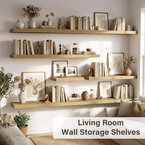 Acovy 10" Extra Deep Floating Shelves for Wall, 24" Long Wood Wall Shelves Set of 2 for Bathroom Bedroom Kitchen Living Room Laundry Room, Modern Floating Shelf for Home Decor in Saudi Arabia