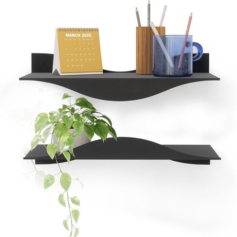 Umbra Surf Shelf Set of 2 – Black Metal Floating Shelves for Wall Storage & Décor, Modern Wave Design, 100% Steel, Holds 15 lbs. Each, Easy Installation Shelving for Bedroom, Living Room & Office in Kuwait