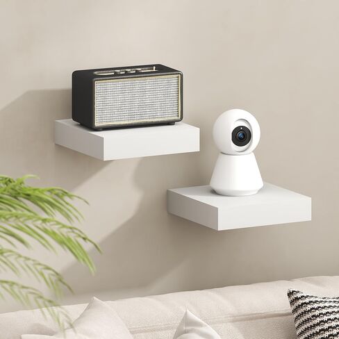 أرفف Furinno Tanna العائمة للجدار، أرفف حائط مقاس 9 × 9، مجموعة واحدة من الأرفف العائمة المثبتة على الحائط مع دعامة غير مرئية، بسُمك 2 بوصة، للحمام وغرفة المعيشة وغرفة النوم والمكتب المنزلي باللون الأبيض in Kuwait