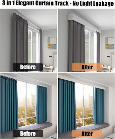 Versatile 3-in-1 CurtainRail Track & Valance - Blackout Decorative Panel for Living Room & Bedroom - Stylish Wall/Ceiling Mount Home Decor Solution in Kuwait