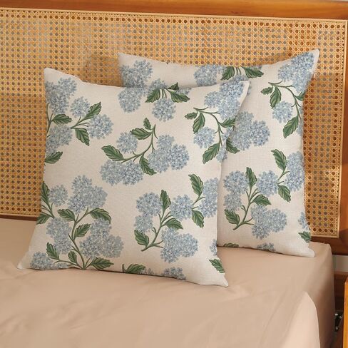 Spring Pillow Covers 18x18 Inch 2 Pcs Blue Green Hydrangea Flower Decor Throw Pillows Vintage Floral Seasonal Summer Outdoor Decoration Pillowcase Linen Cushion Cover for Couch Sofa in Saudi Arabia