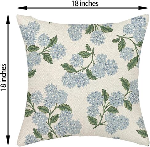 Spring Pillow Covers 18x18 Inch 2 Pcs Blue Green Hydrangea Flower Decor Throw Pillows Vintage Floral Seasonal Summer Outdoor Decoration Pillowcase Linen Cushion Cover for Couch Sofa in Saudi Arabia